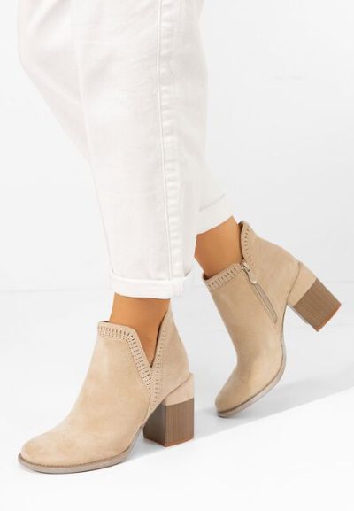 Botine cu toc gros Traicy bej