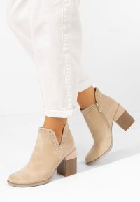 Botine cu toc gros Traicy bej