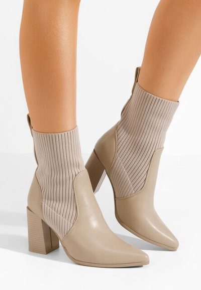 Botine cu toc gros Vinuele kaki