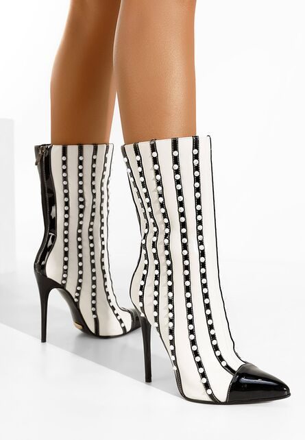 Botine cu toc subtire albe Lucia