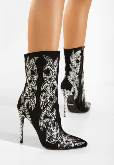 Botine cu toc subtire negre Estilo