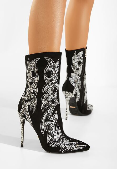 Botine cu toc subtire negre Estilo