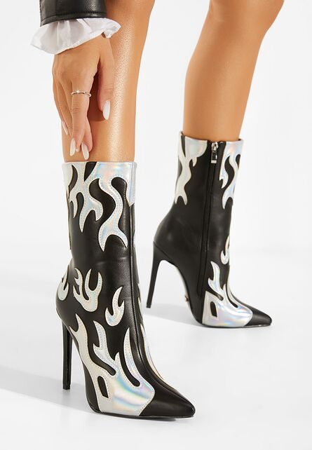 Botine cu toc subtire negre Maia