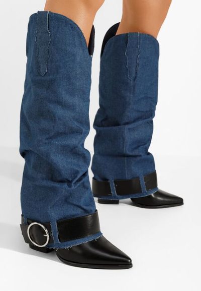 Cizme cu toc gros Elisia denim