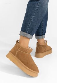 Cizme tip ugg cu platforma Cortney camel