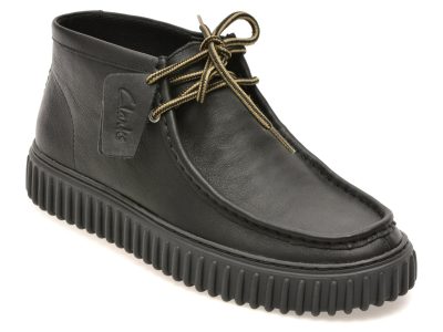 Ghete CLARKS negre, TORHILL HI, din piele naturala