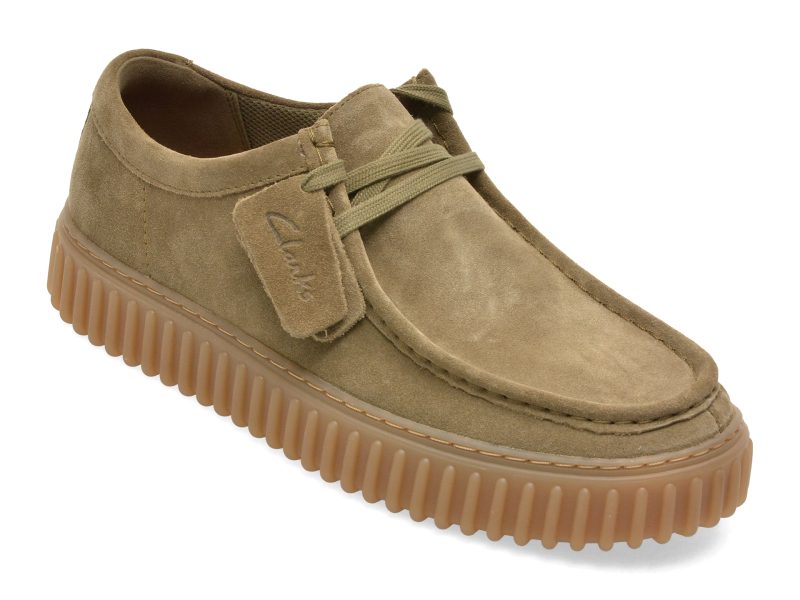 Mocasini CLARKS kaki, TORHILL LO, din piele intoarsa
