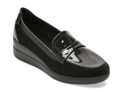 Mocasini GEOX negri, D6630A, din piele intoarsa