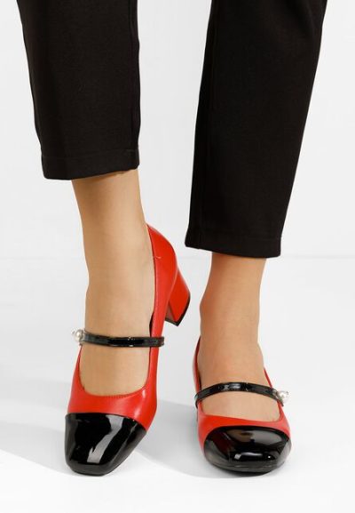 Pantofi cu toc gros Blety rosii