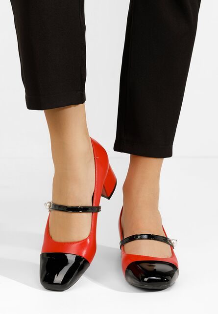 Pantofi cu toc gros Blety rosii