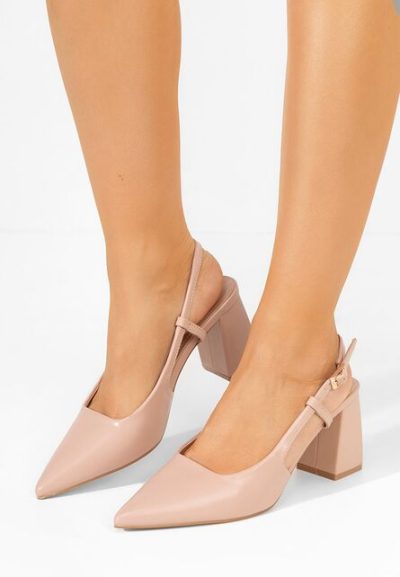 Pantofi cu toc gros Caprice nude