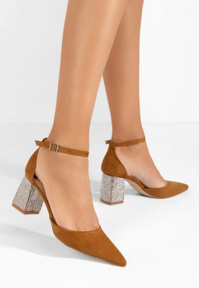 Pantofi cu toc gros Ivette camel