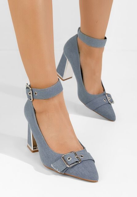 Pantofi cu toc gros Janine denim