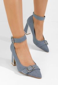 Pantofi cu toc gros Janine denim