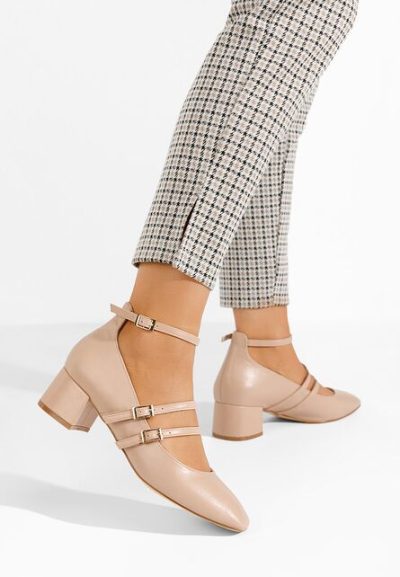 Pantofi cu toc gros Karta nude