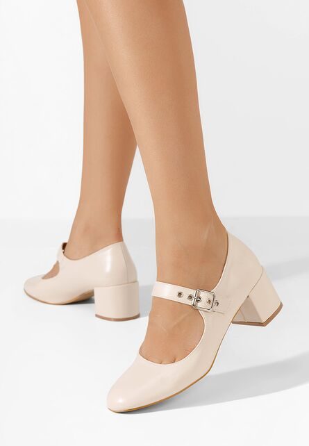 Pantofi cu toc gros Milady bej