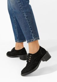 Pantofi cu toc si siret Slick negri