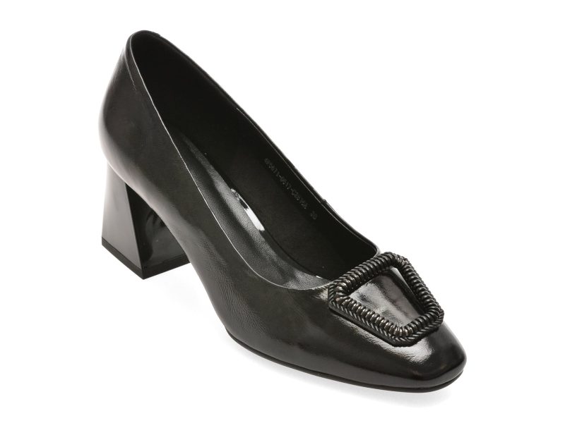 Pantofi eleganti IMAGE negri, 4F5671, din piele naturala lacuita