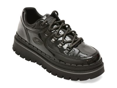 Pantofi SKECHERS negri, JAMMERS, din piele ecologica lacuita
