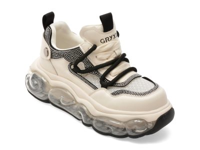 Pantofi sport GRYXX alb-negru, 5372, din material textil si piele naturala