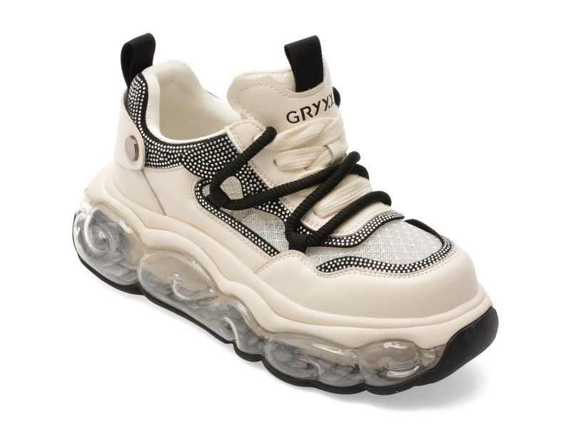 Pantofi sport GRYXX alb-negru, 5372, din material textil si piele naturala