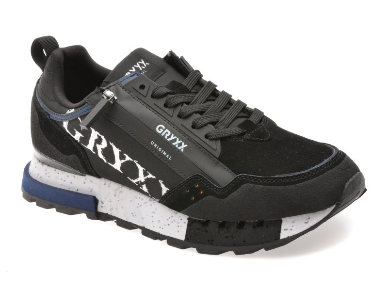Pantofi sport GRYXX negri, 6013, din material textil si piele naturala