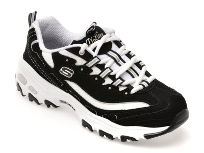 Pantofi sport SKECHERS alb-negru, D LITES, din material textil si piele natuala