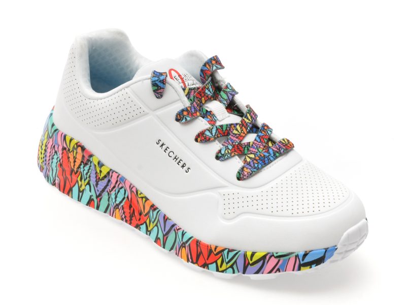 Pantofi sport SKECHERS albi, UNO LITE, din piele ecologica
