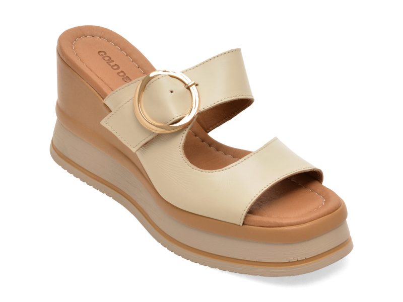 Papuci GOLD DEER bej, 22088, din piele naturala