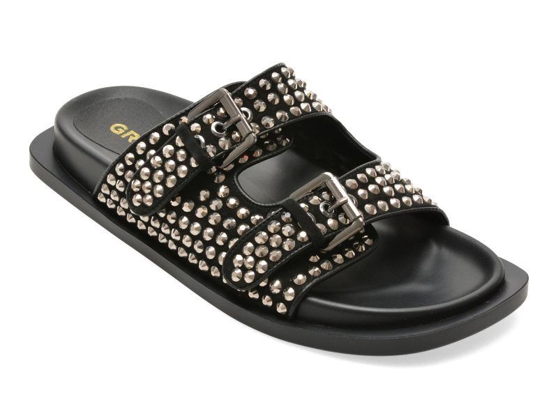 Papuci GRYXX negri, H085, din piele intoarsa