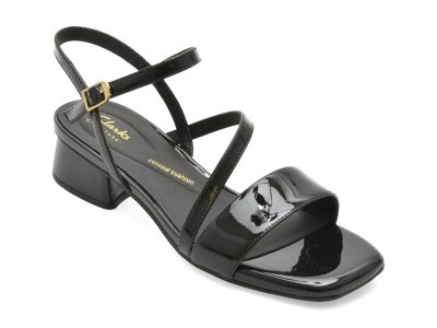 Sandale CLARKS negre, SERINA 35 STRAP, din piele naturala lacuita