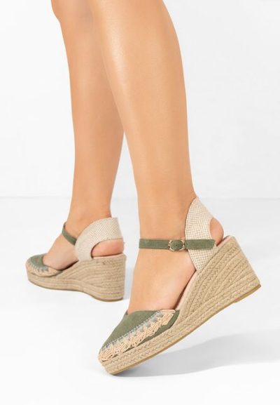 Sandale cu platforma tip espadrile Merle verzi