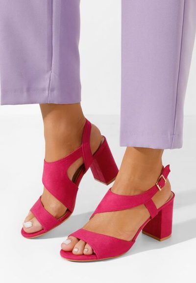 Sandale elegante cu toc gros Floresta fucsia
