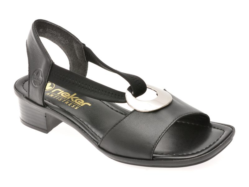 Sandale RIEKER negre, 62662, din piele naturala