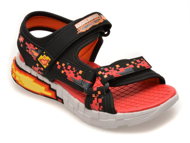 Sandale SKECHERS negre, MEGA-SPLASH 4K, din piele ecologica